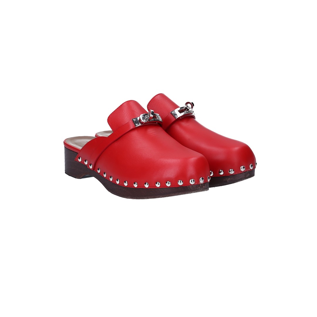 HERMÈS CLOGS SCHUHE 'CARLOTTA' AUS KALBSLEDER IN ROT IN GR. 38