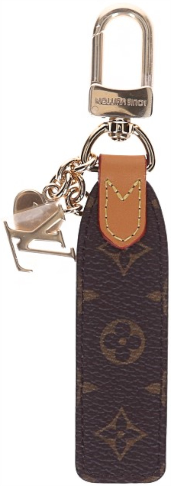 LOUIS VUITTON SCHLÜSSELANHÄNGER 'LV CHERISHED TAB' AUS MONOGRAM CANVAS UN GOLDFARBENEM METALL (M01184)
