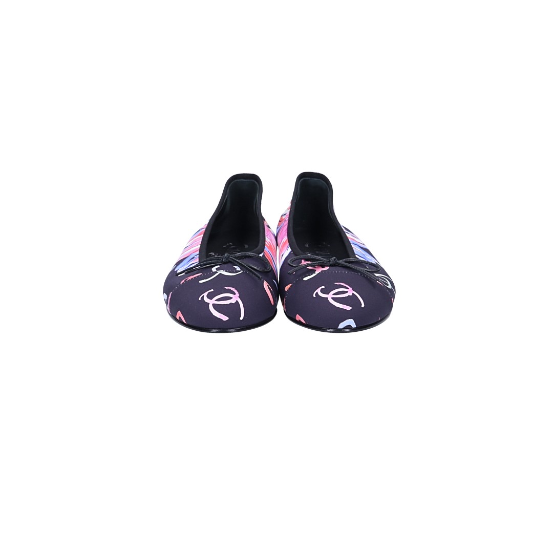 CHANEL BALLERINA SCHUHE AUS TEXTIL IN MEHRFARBIG GR. 37 (F G02819)