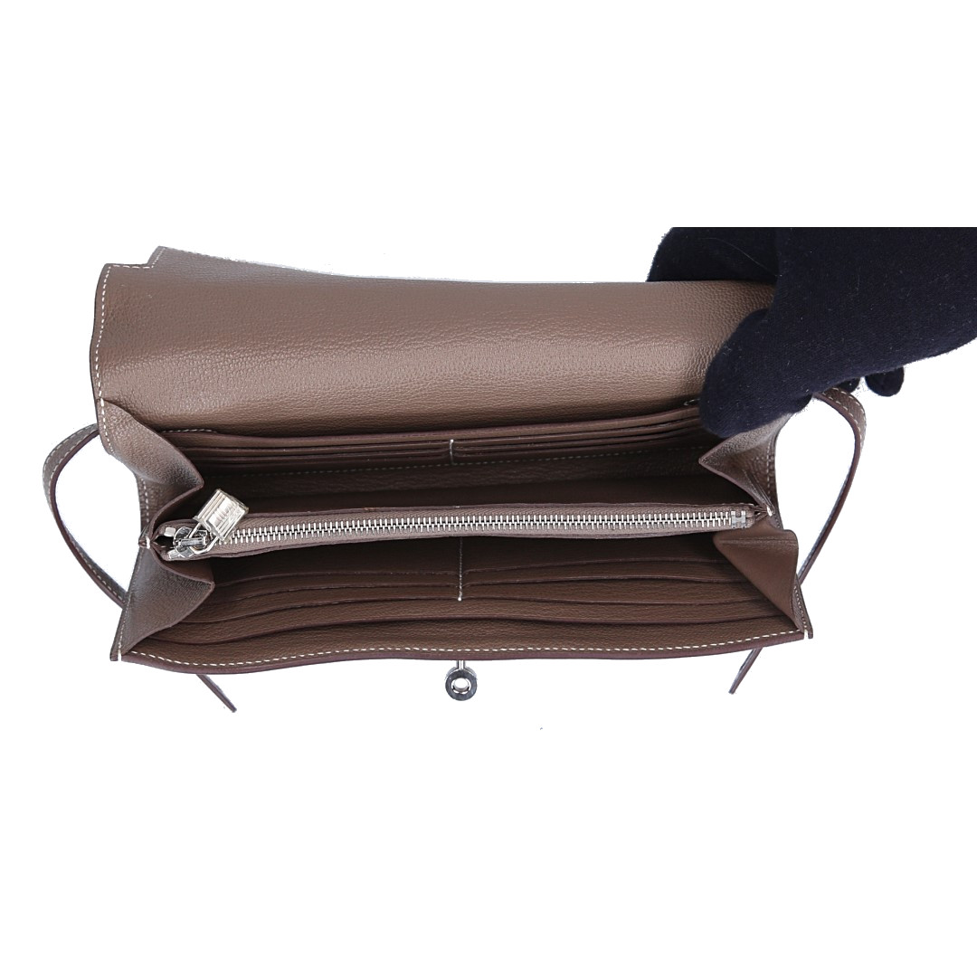 50925_Hermes_Geldb-rse_2D_0003 HERMÈS BRIEFTASCHE KELLY CLASSIQUE AUS CHEVRE MYSORE IN ETOUPE MIT PHW