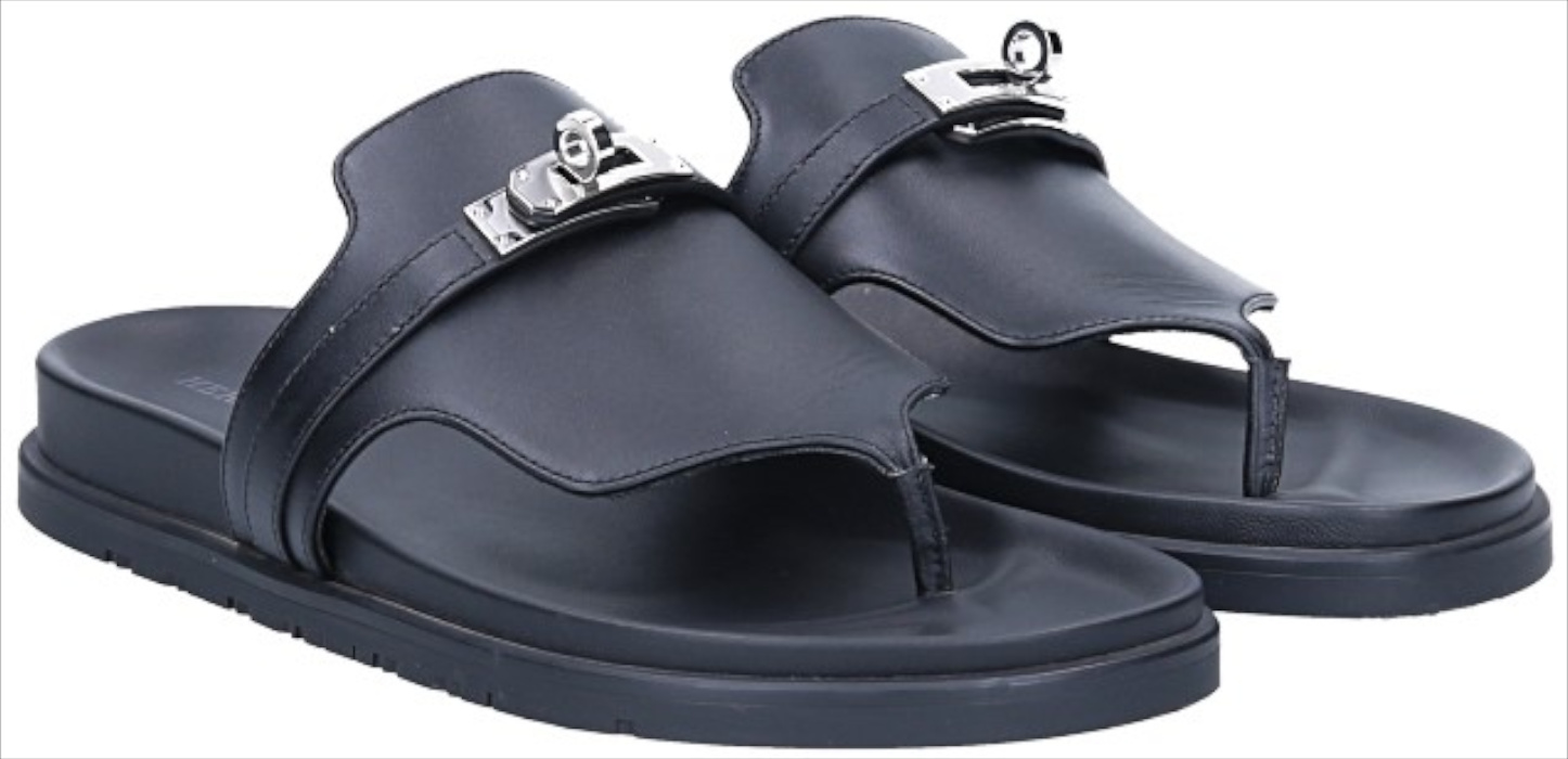 HERMÈS SANDALE 'EMPIRE' AUS KALBSLEDER IN NOIR IN GR. 39