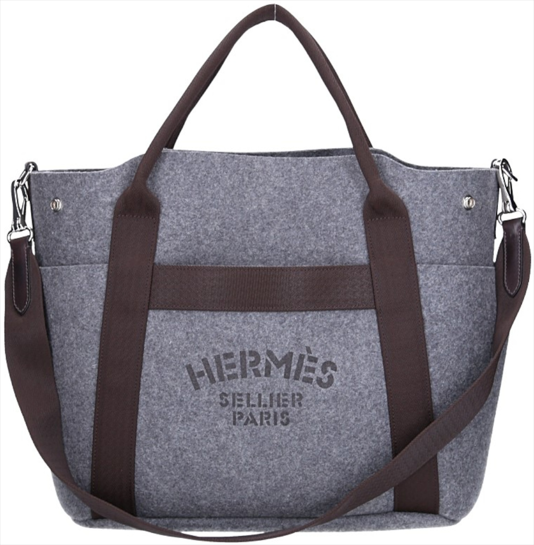 HERMÈS PUTZTASCHE GROOM AUS WOLL-FILZ IN ACIER UND SILBERFARBENEM EDELSTAHL