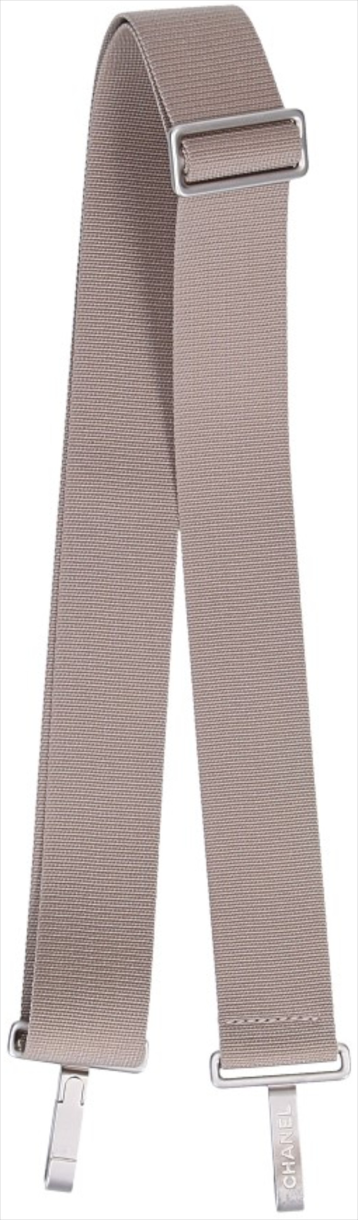 50417-Chanel-Schulterrim-Braun_2D_0005 CHANEL SCHULTERRIEMEN AUS TEXTIL UND MATTIERTEM, SILBERFARBENEM METALL