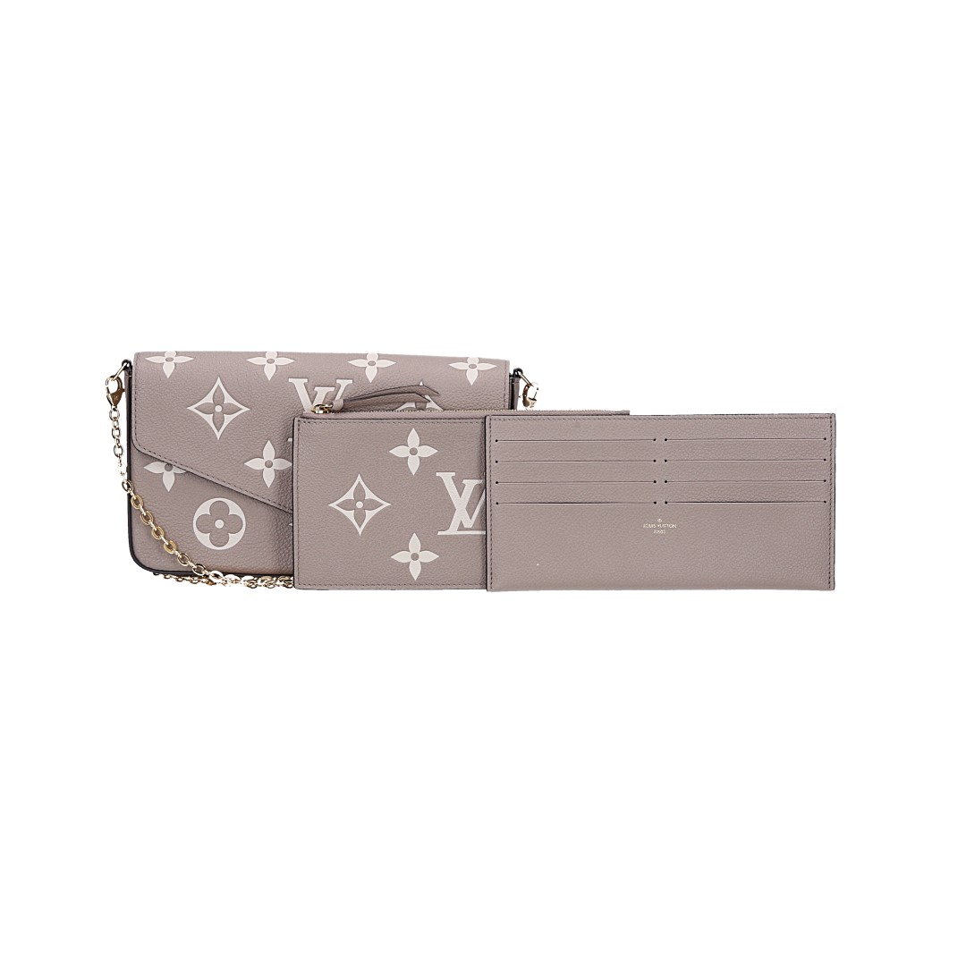 LOUIS VUITTON FÉLICIE POCHETTE HANDTASCHE AUS MONOGRAM EMPREINTE LEDER IN TOURTERELLE/CREME (M69977)