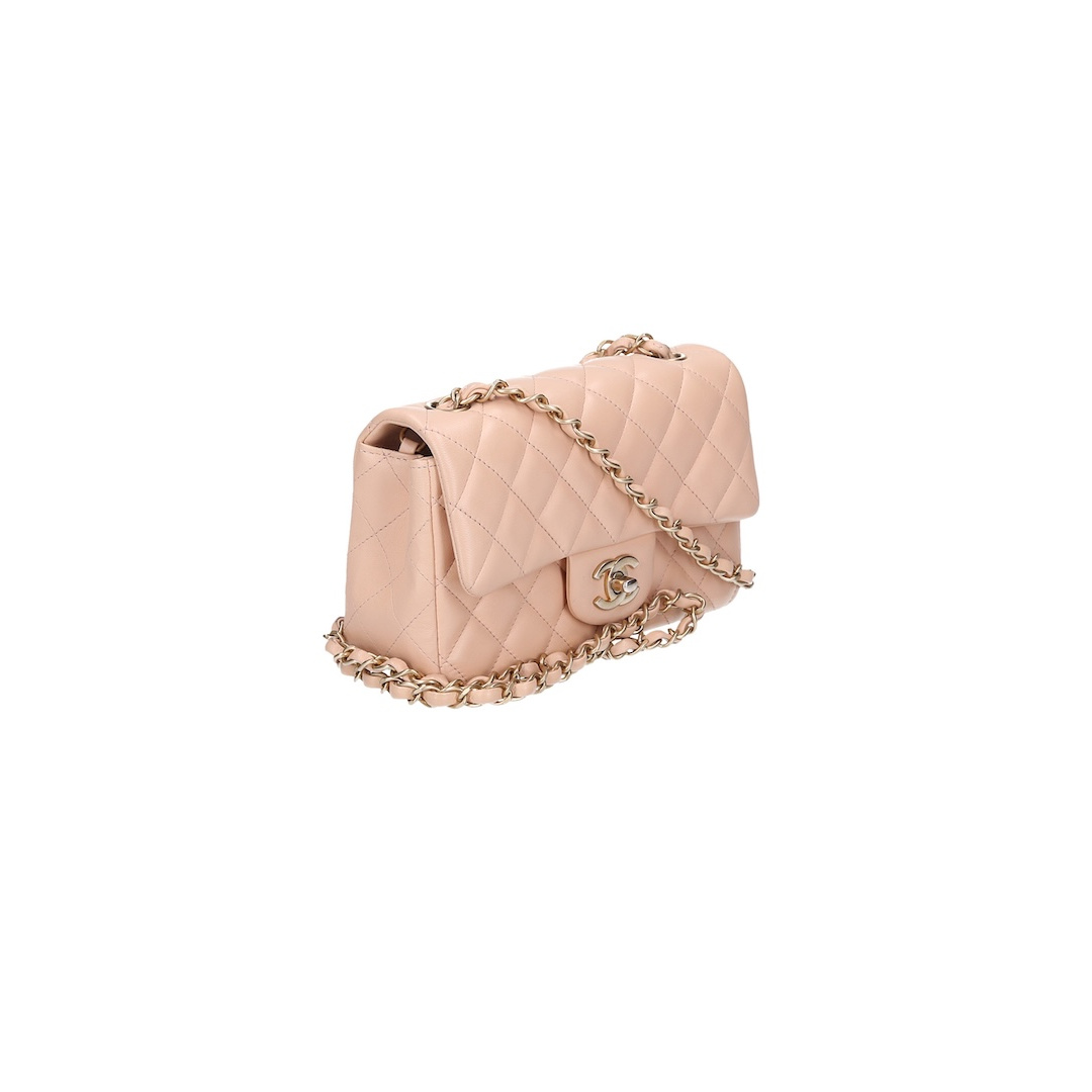 CHANEL TIMELESS SINGLE FLAP HANDTASCHE (NEW MINI) AUS LAMMLEDER IN BEIGE MIT GHW (A69900)