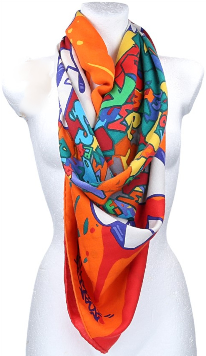 HERMÈS CASHMERE / SILK SCARF 140 x 140 CM "GRAFF" DESIGNED BY CYRIL KONGO
