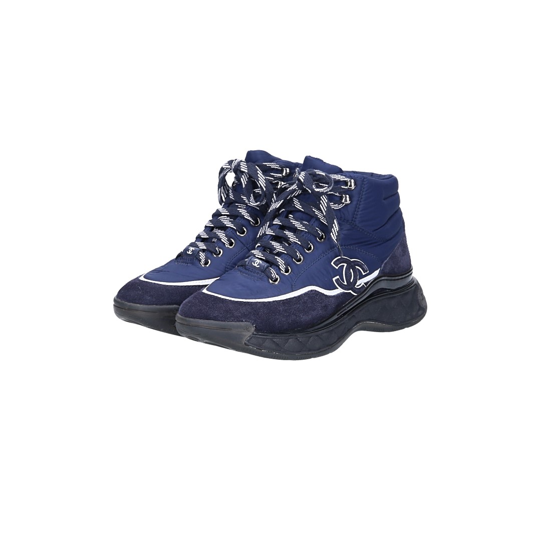 CHANEL SNEAKER SCHUHE AUS NYLON UND SUEDE-LEDER IN BLAU GR. 37 (W G35205)