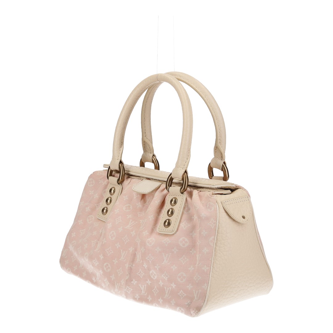 LOUIS VUITTON TRAPEZE PM HENKELTASCHE AUS MONOGRAM MINI LIN CROISETTE CANVAS IN ROSE