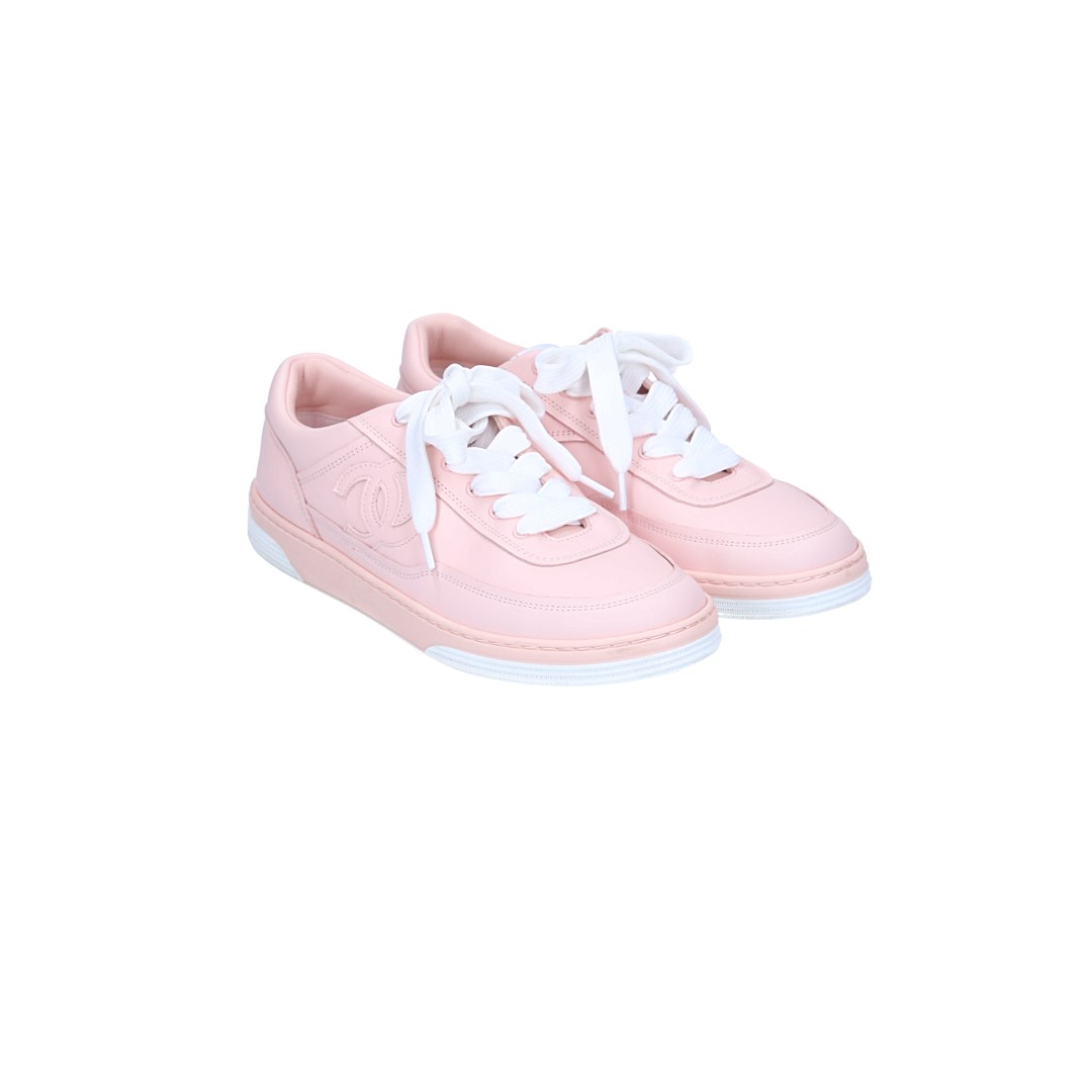 CHANEL SNEAKER SCHUHE AUS SUEDE LEDER IN ROSA UND WEISS GR. 38 (L G39978)