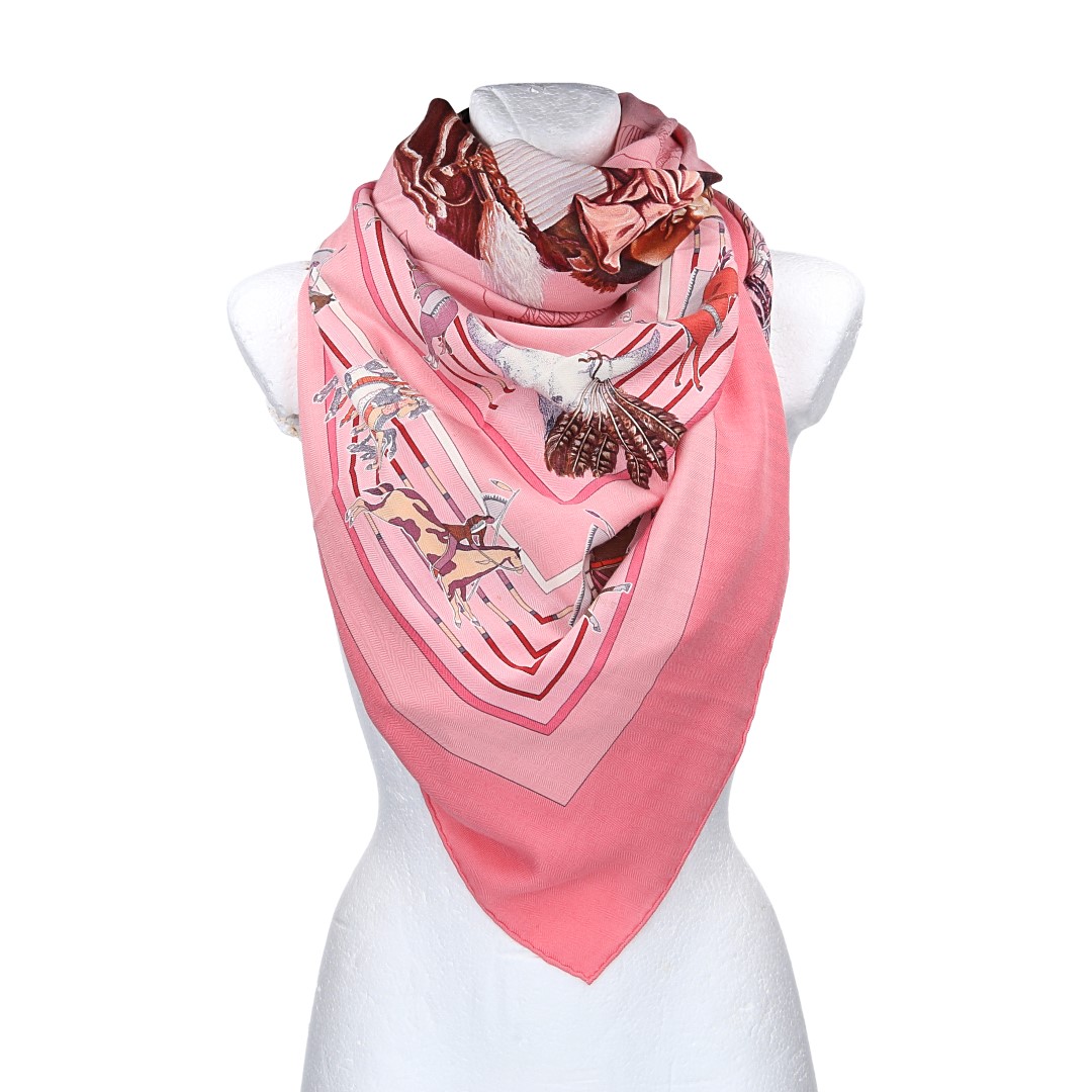 HERMÈS KASCHMIR-/SEIDENTUCH 140 x 140 CM CHALE 'PANI LA SHAR PANWEE' VON KERMIT OLIVER