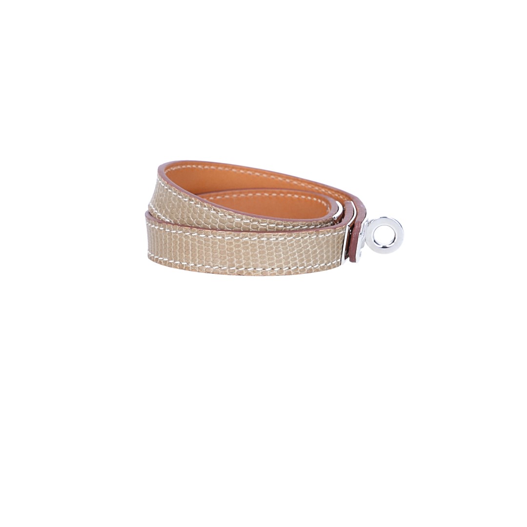 HERMÈS ARMBAND 'KELLY DOUBLE TOUR' AUS NILOTICUS LIZARD LEDER IN FICELLE MIT PHW GR. T3/M