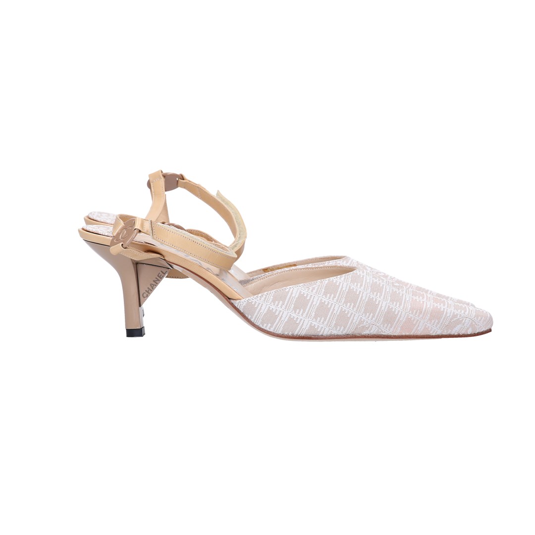 47635_Chanel_Schuhe_2D_0008 CHANEL PUMPS AUS NEW TRAVEL LINE NYLON IN BEIGE GR. 35,5 (B23102F)