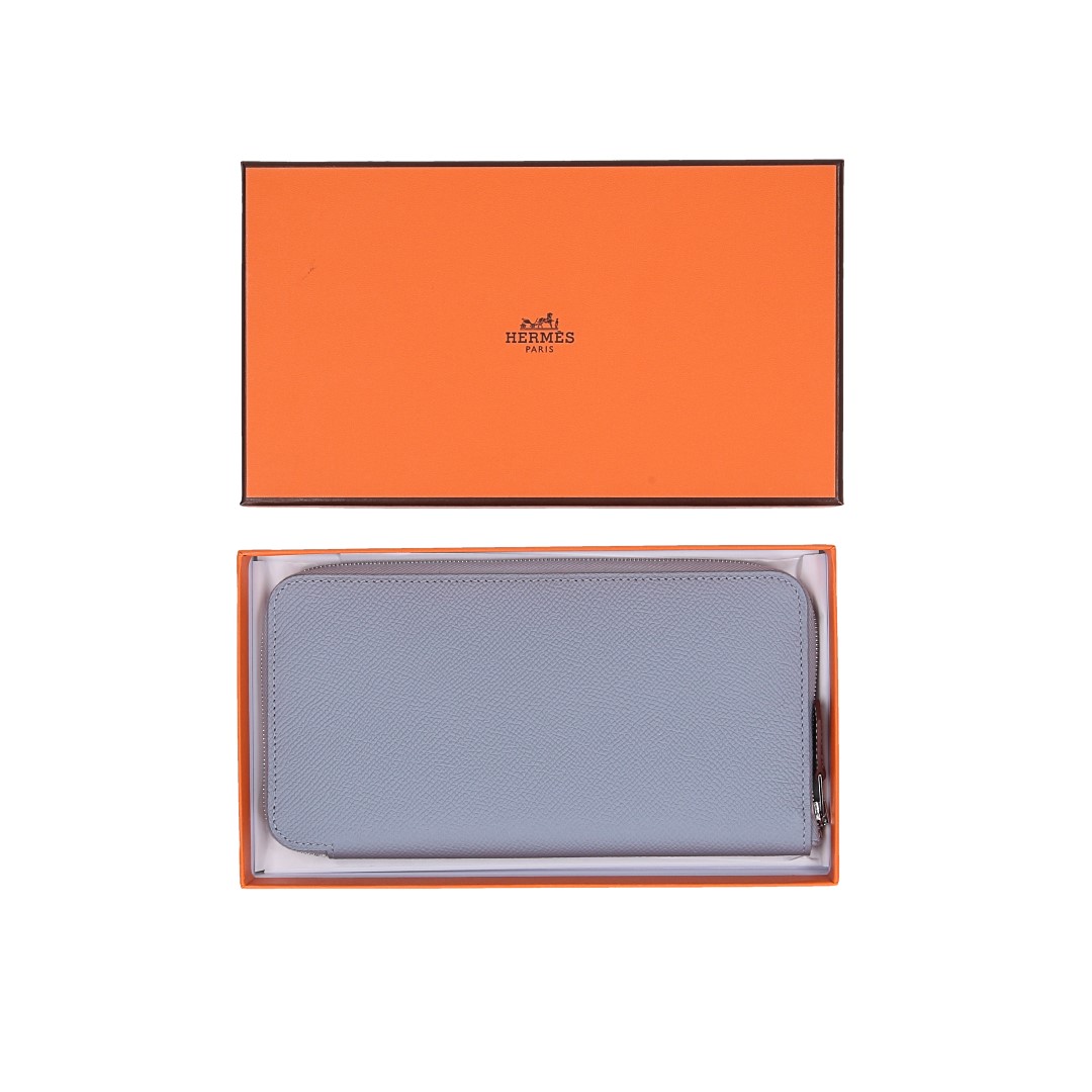 HERMÈS BRIEFTASCHE SILK'IN CLASSIQUE AUS  EPSOM-KALBSLEDER & BARÉNIA-KALBSLEDER IN GRIS PANTIN/GRIS PLATINE/JAUNE MILTON MIT PHW