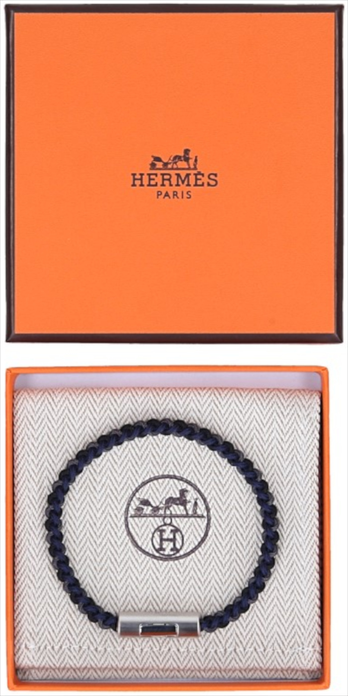HERMÈS ARMBAND 'PUZZLE H TRIO SILK' AUS GEFLOCHTENER SEIDEIN BLUE DYE MIT PHW GR. T6