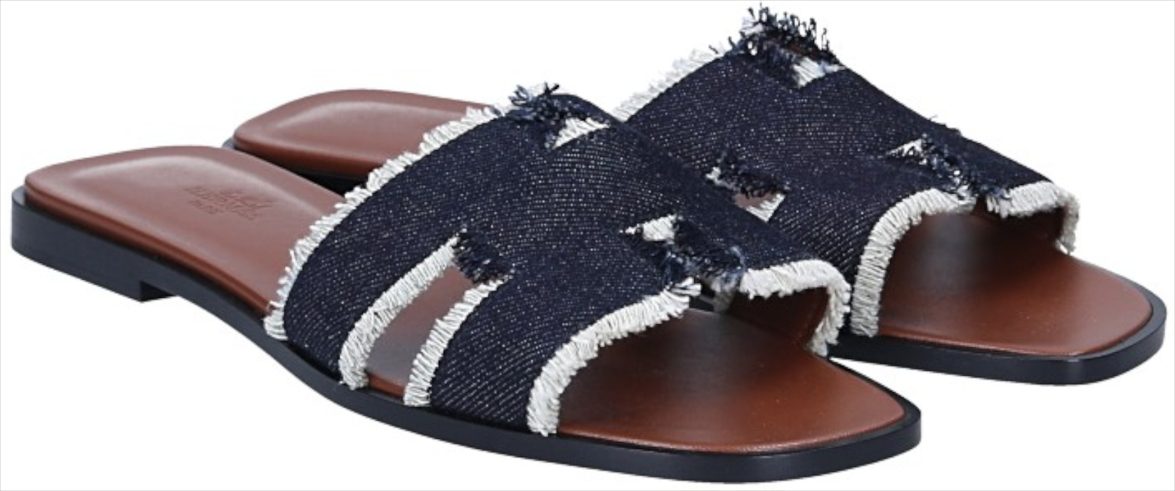 HERMÈS SANDALE 'ORAN' AUS FRINGED DENIM IN BLEU BRUT IN GR. 40