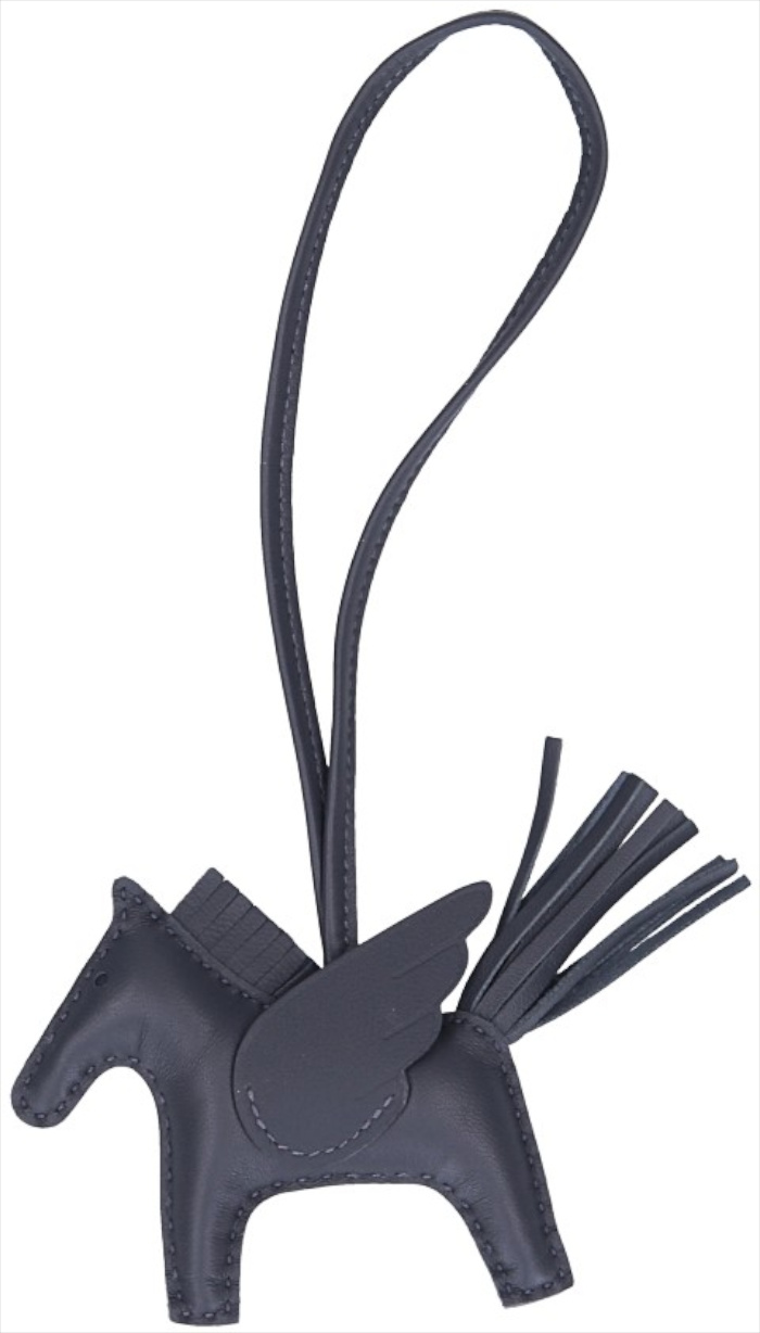 HERMÈS TASCHENACCESSOIRE ANHÄNGER 'RODÉO PÉGASE PM' AUS MILO-LAMMl/SWIFT-KALBS-LEDER IN NOIR/NOIR/NOIR
