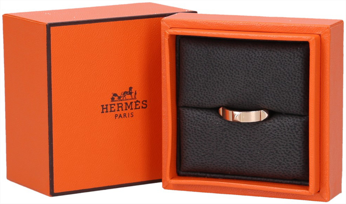 45681-Hermes-Rng_2D_0014 HERMÈS RING 'MINI CLOUS' AUS 750er ROSÉGOLD IN GRÖSSE 51
