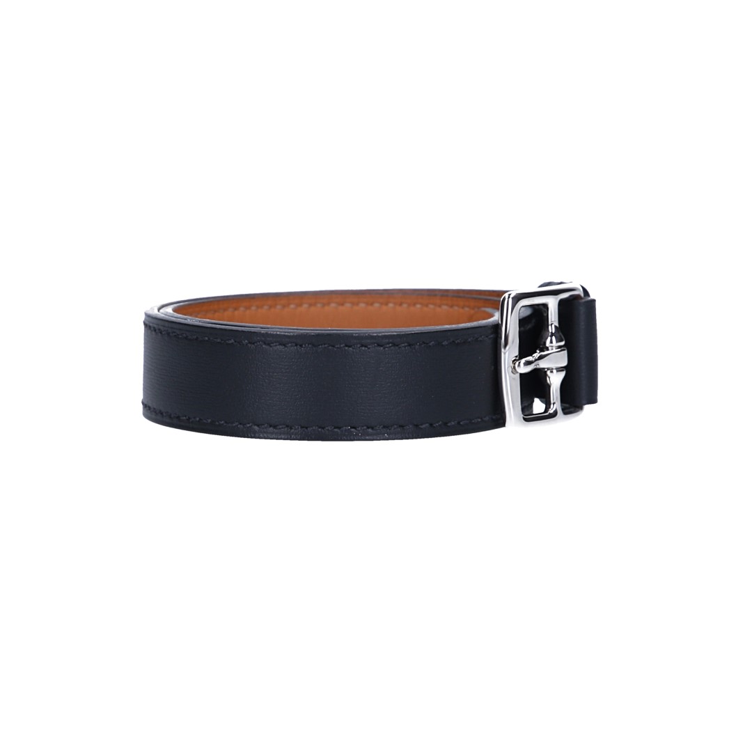 HERMÈS BRACELET ETRIVIÈRE DOUBLE TOUR GM ARMBAND AUS LEDER IN NOIR GR. L