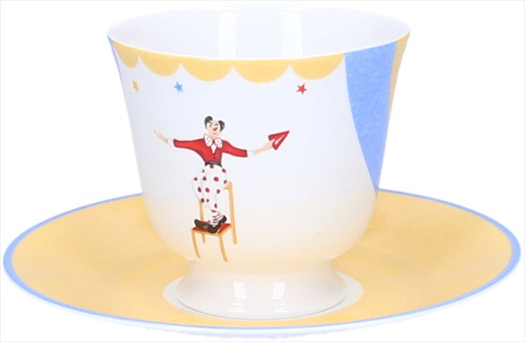 HERMÈS TASSE MIT UNTERTASSE AUS PORZELLAN 'CIRCUS'