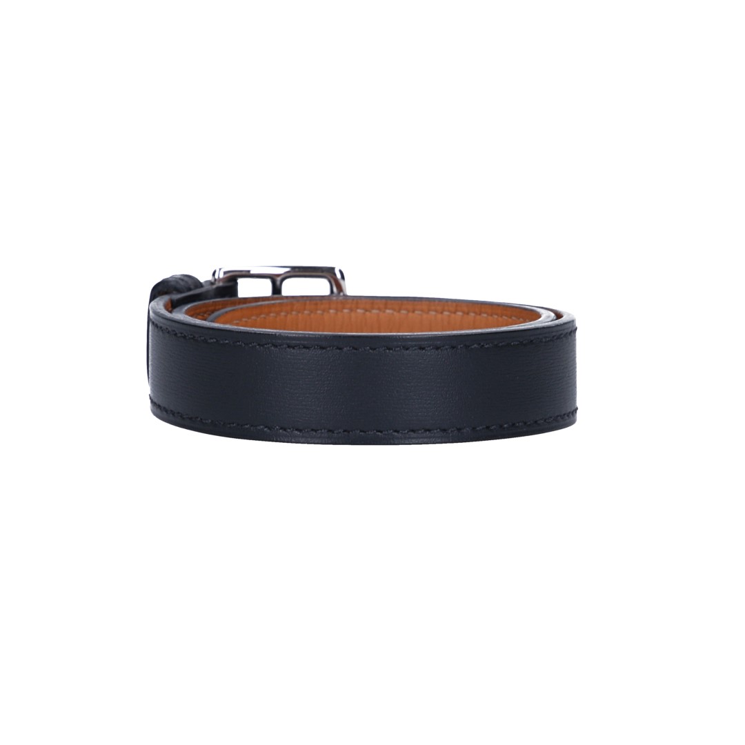 HERMÈS BRACELET ETRIVIÈRE DOUBLE TOUR GM ARMBAND AUS LEDER IN NOIR GR. L