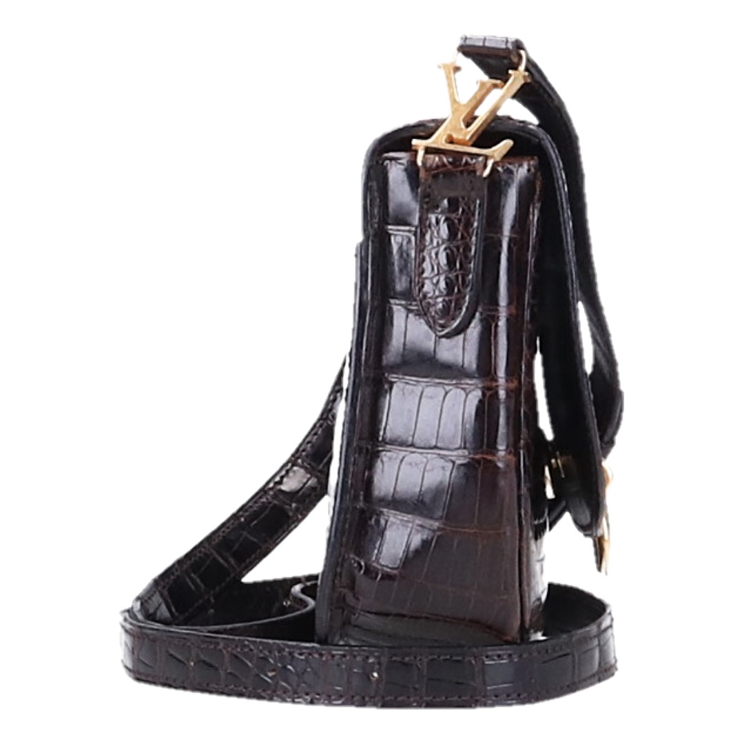 33906-Louis-Vuitton-Umh-ngetasche_2D_0008 LOUIS VUITTON SAINT CLOUD UMHÄNGETASCHE AUS NEUGUINEA KROKODIL IN MARRON BRAUN