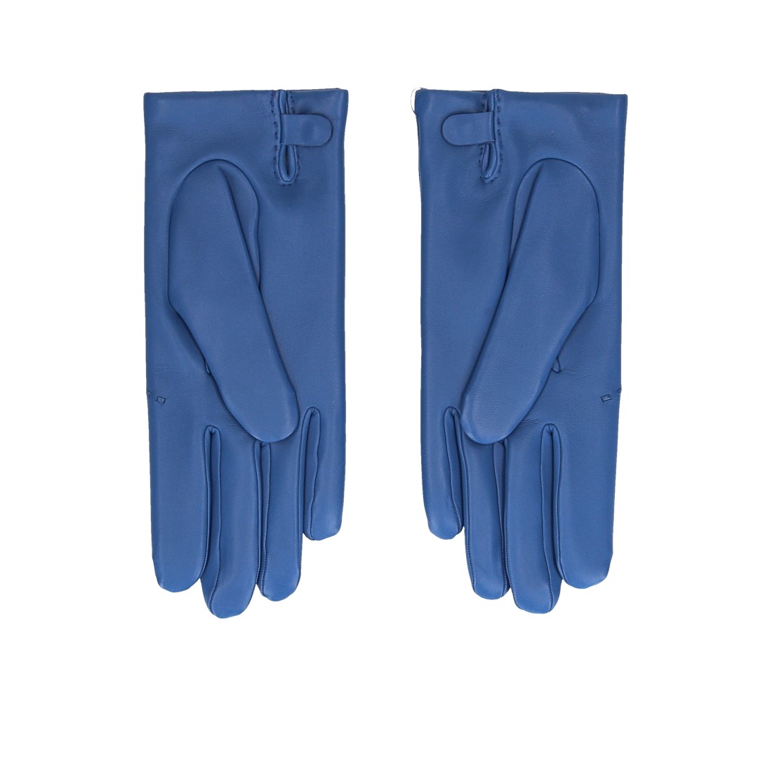 HERMÈS DAMEN-HANDSCHUHE 'LISBONNE' AUS GLACÉ-LAMMLEDER IN ACHATBLAU MIT GHW IN GR. 8