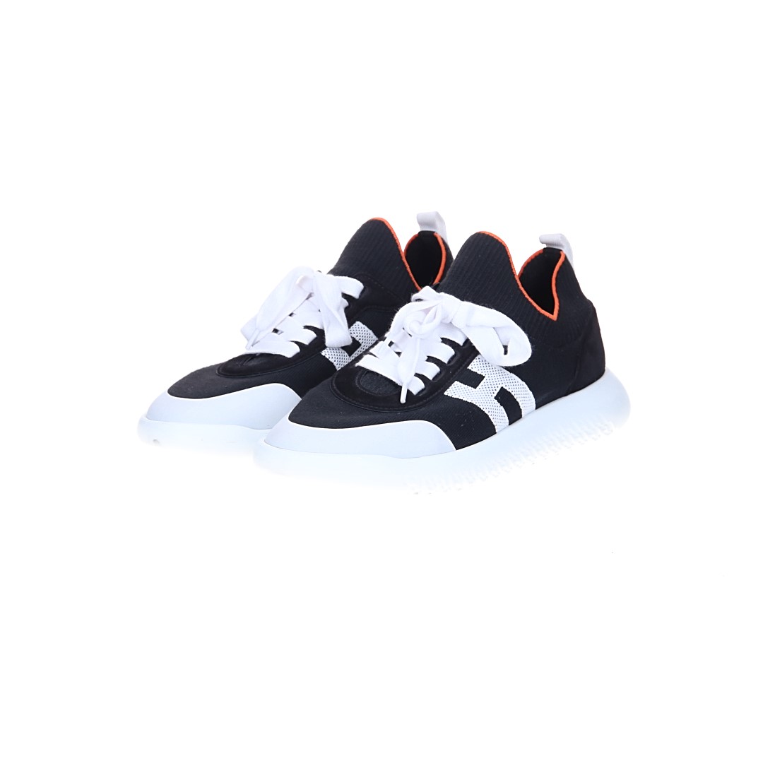 HERMÈS SNEAKER SHOES 'DUEL' MADE OF WOVEN FABRIC AND CALFSKIN IN SILVER IN SIZE 39