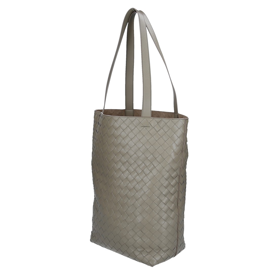 BOTTEGA VENETA KLEINE NORTH-SOUTH HANDTASCHE AUS INTRECCIATO KALBSLEDER IN TRAVERTINE