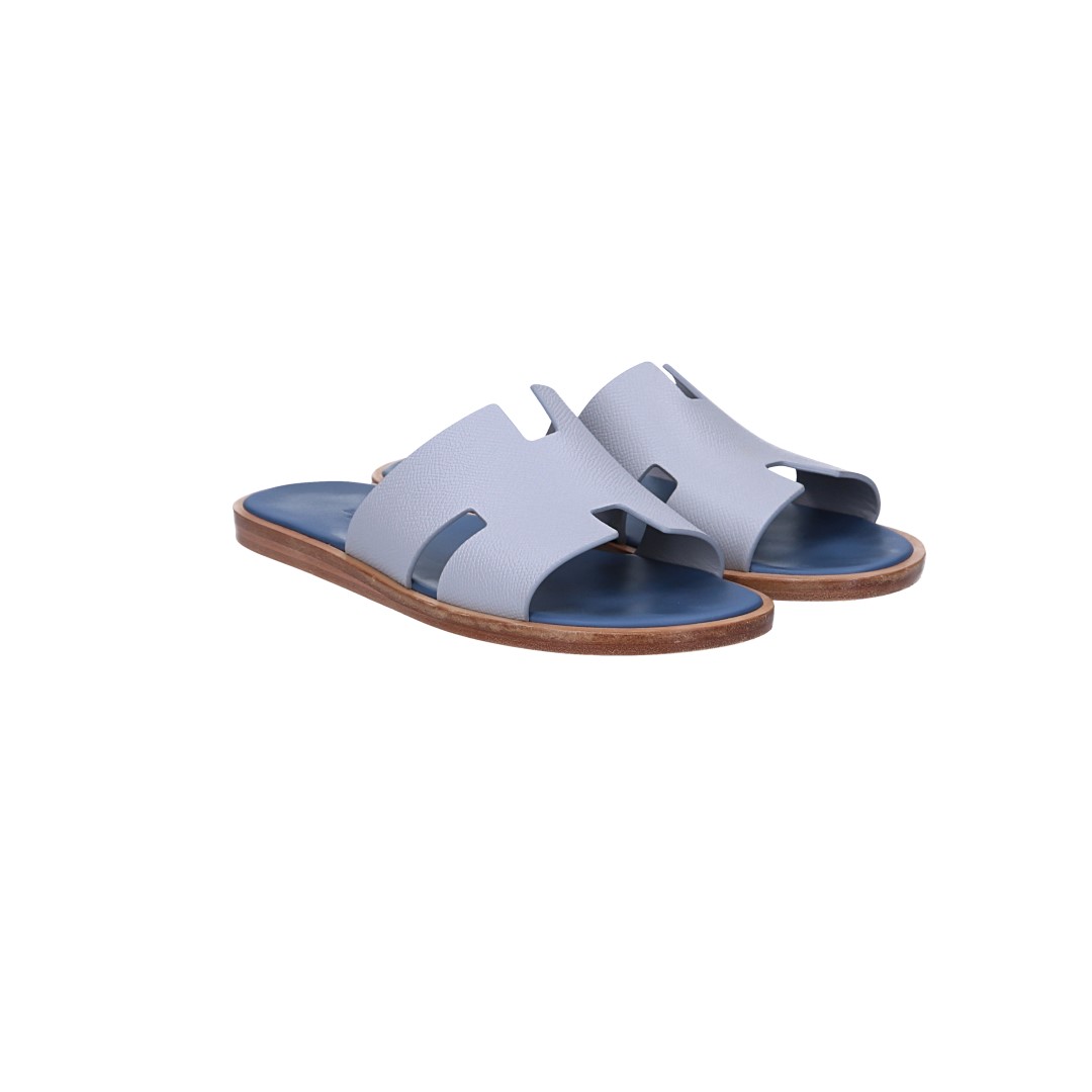 HERMÈS SANDALE 'IZMIR' AUS KALBSLEDER IN GRIS SILEX/BLEU TURQUIN IN GR. 40