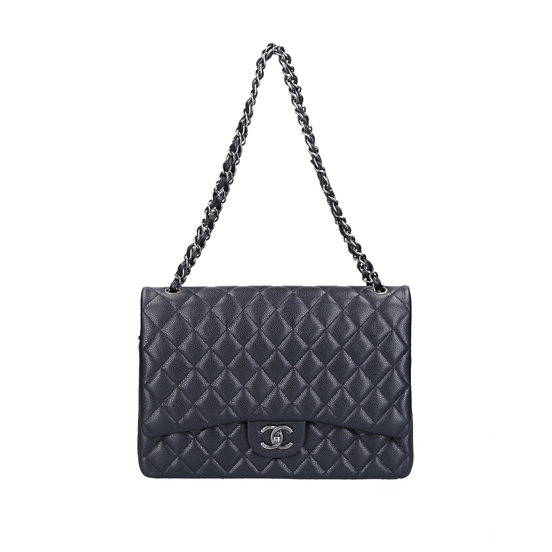CHANEL TIMELESS DOUBLE FLAP HANDTASCHE (MAXI) AUS KALBSLEDER IN SCHWARZ MIT SGHW (A58601)