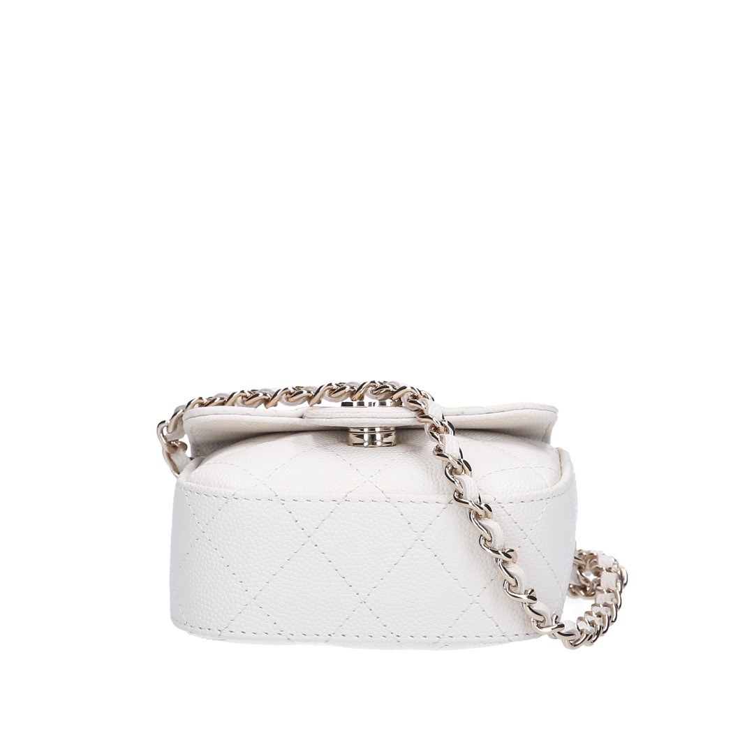 46814-Chanel-Umh-ngetasche_2D_0013ac142kwmcCLtw CHANEL KARTENETUI UMHÄNGETASCHE 'TIMELESS' AUS GENARBTEM KALBSLEDER IN CREME-WEISS MIT LGHW (AP2475)