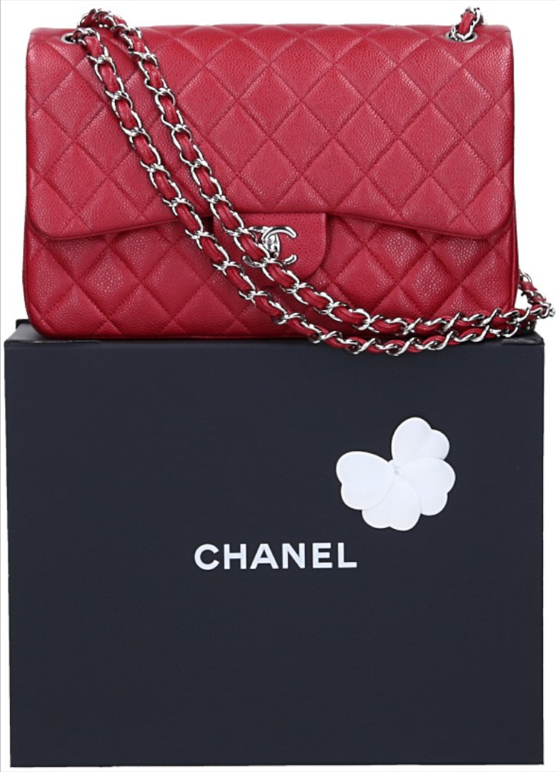CHANEL TIMELESS DOUBLE FLAP HANDTASCHE (JUMBO) AUS KALBSLEDER IN CARAMEL MIT SHW (A58600)