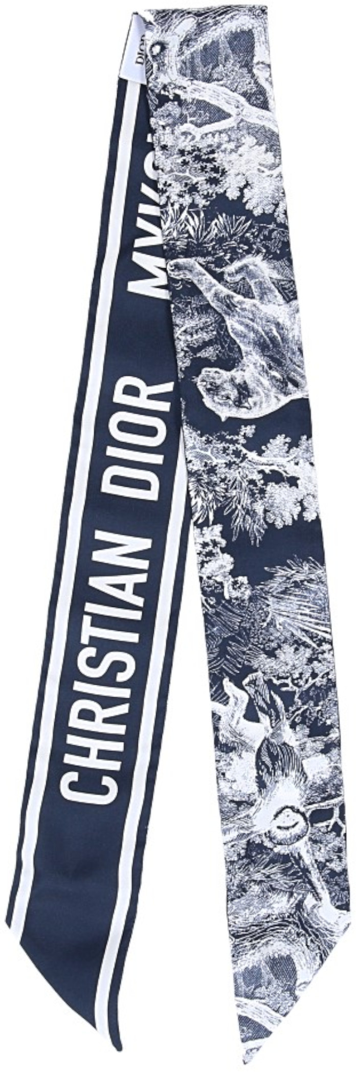 CHRISTIAN DIOR MITZAH-SCHAL 6X105CM 'TOILE DE JOUY SAUVAGE - MYKONOS' AUS SEIDENTWILL IN MARINEBLAU/ELFENBEIN