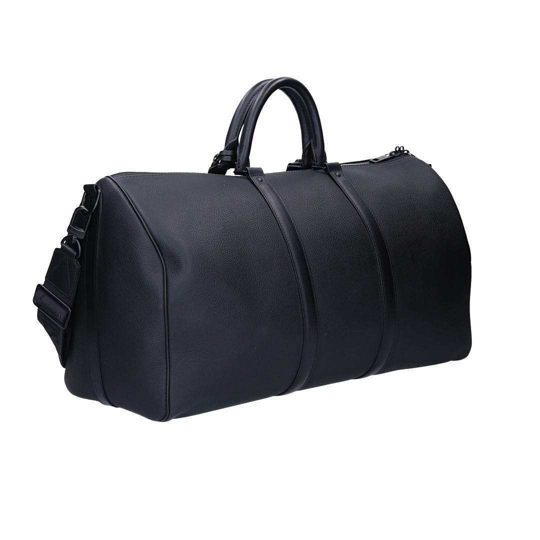 Louis Vuitton Keepall 50 Travel Bag in Monogram Denim with Leather Trim and Shoulder Straps (M45975)