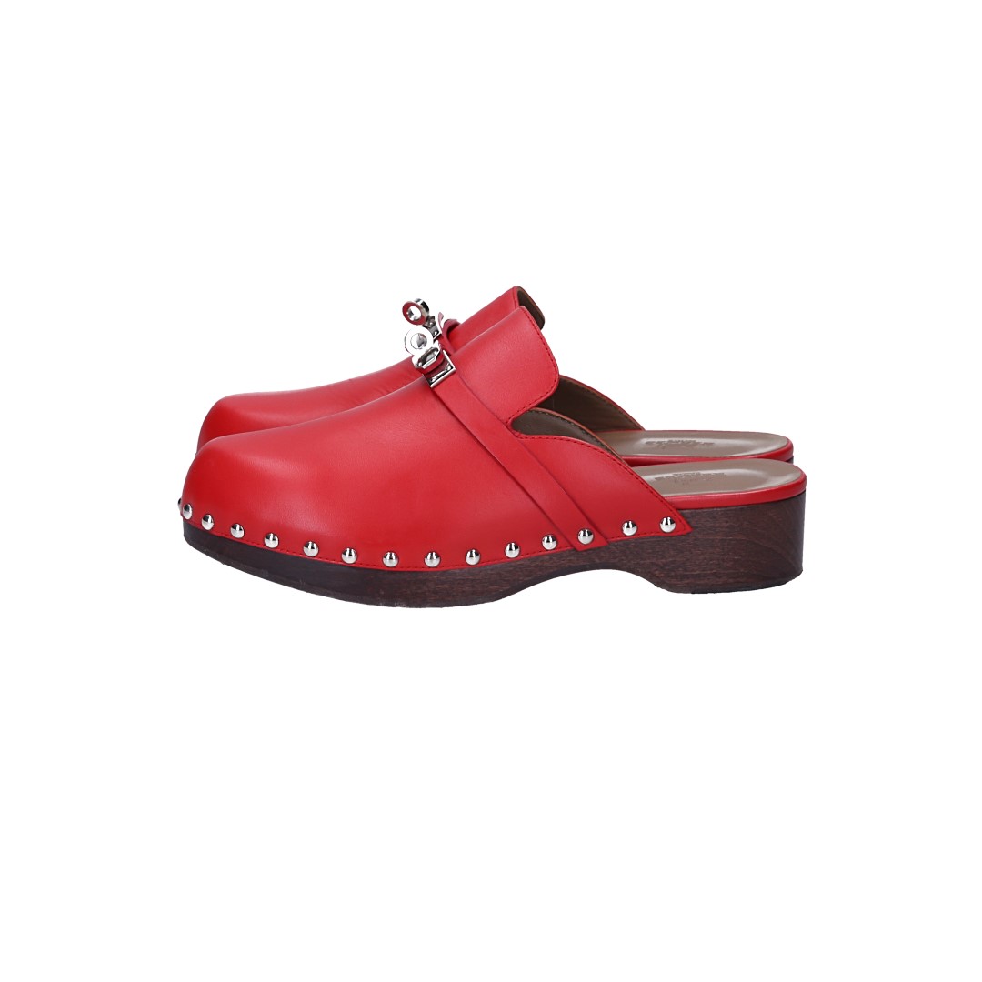 HERMÈS CLOGS SCHUHE 'CARLOTTA' AUS KALBSLEDER IN ROT IN GR. 38