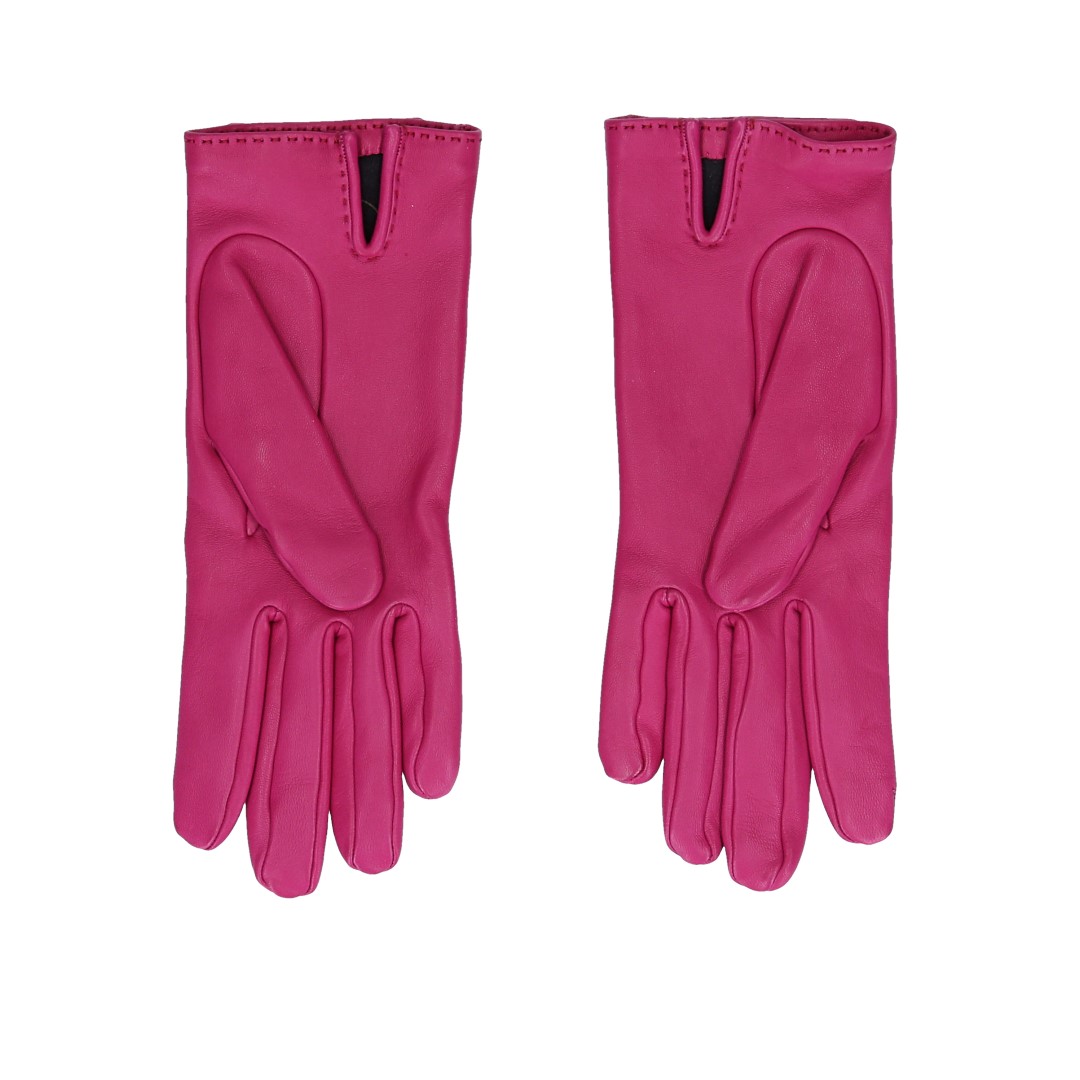 HERMÈS DAMEN-HANDSCHUHE 'SOYA' AUS GLACÉ-LAMMLEDER IN ROSE POUPRE MIT PHW IN GR. 7