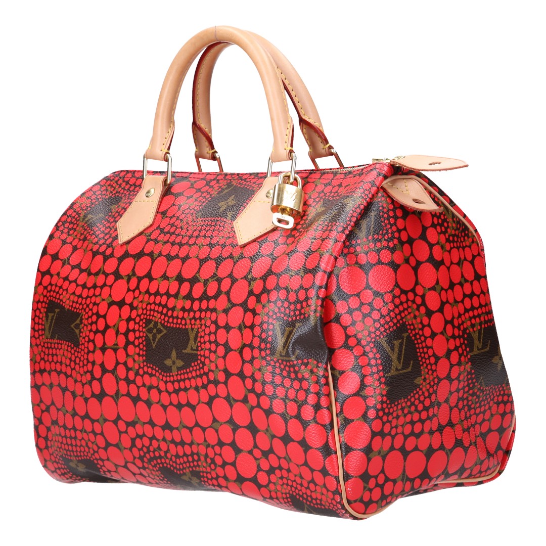 45282-Speedy30-rot_2D_0002 LOUIS VUITTON SPEEDY 30 HENKELTASCHE AUS MONOGRAM KUSAMA CANVAS (M40693)