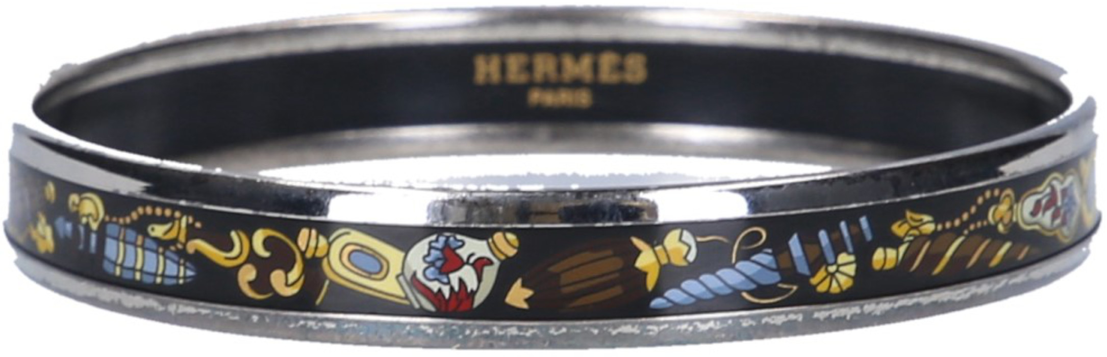 HERMÈS ARMREIF SCHMAL AUS EMAIL MIT EINER METALL-EINFASSUNG AUS SILBERFARBENEM METALLGR. 65