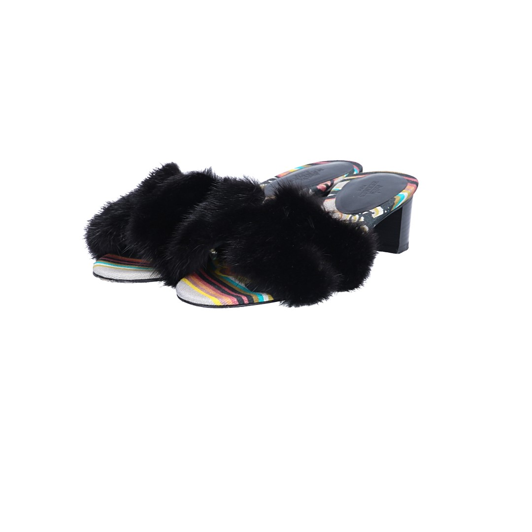 HERMÈS SANDALEN 'OASIS' AUS NERZ, LEDER UND TEXTIL IN NOIR IN GR. 36