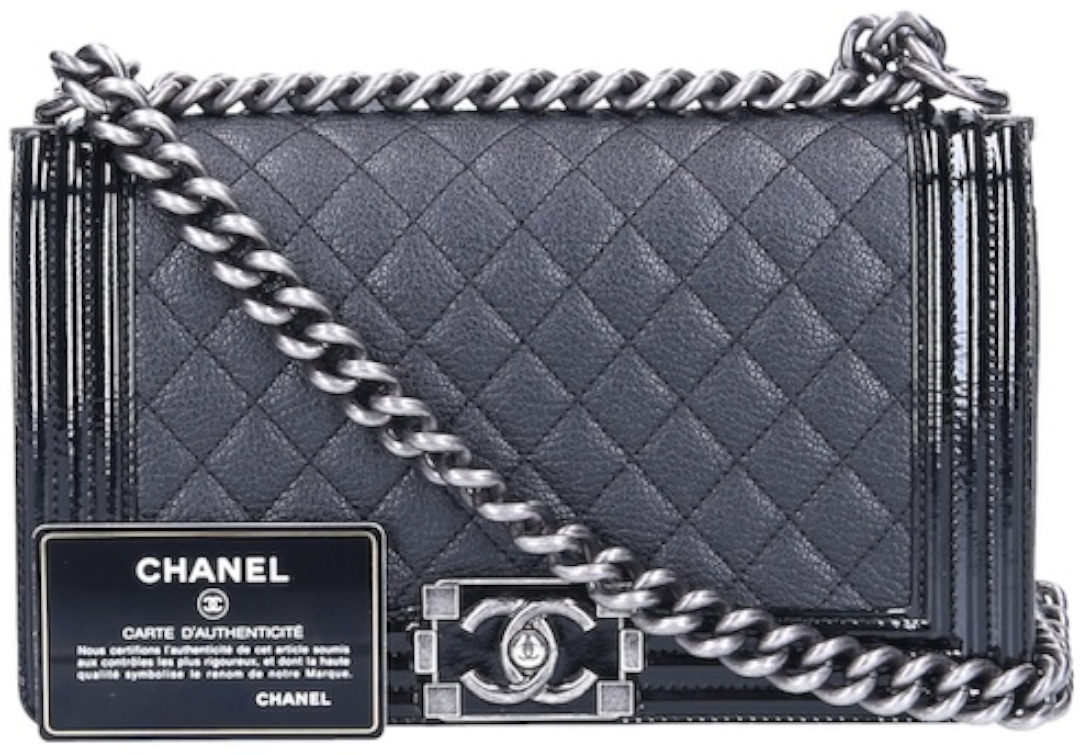 CHANEL BOY HANDTASCHE (MEDIUM) AUS KALBSLEDER UND LACKLEDER IN SCHWARZ MIT SHW (A67086) CHANEL BOY HANDTASCHE (MEDIUM) AUS KALBSLEDER UND LACKLEDER IN SCHWARZ MIT SHW (A67086)