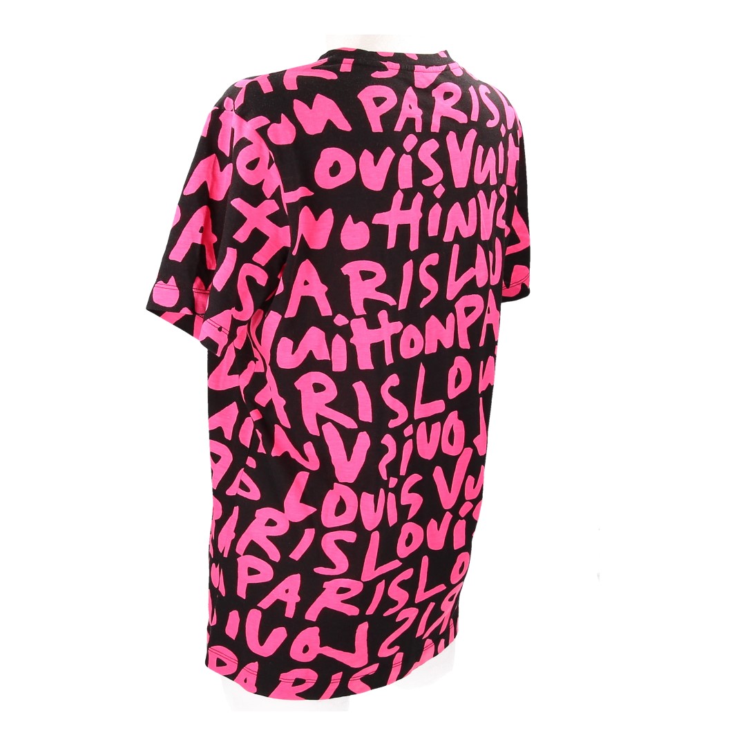 36250-Louis-Vuitton-T-Shirt_2D_0007 LOUIS VUITTON T-SHIRT MIT V-AUSSCHNITT AUS MODAL UND BAUMWOLLE IN SCHWARZ UND PINK