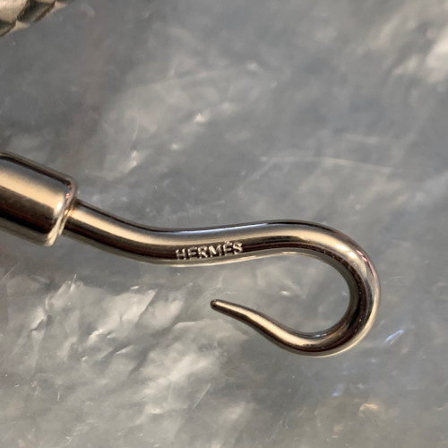 38456-00 HERMÈS JUMBO DOUBLE TOUR ARMBAND/HALSKETTE AUS GEFLOCHTENEM LEDER IN DEN FARBEN SCHWARZ/GRAU/PALLADIUM