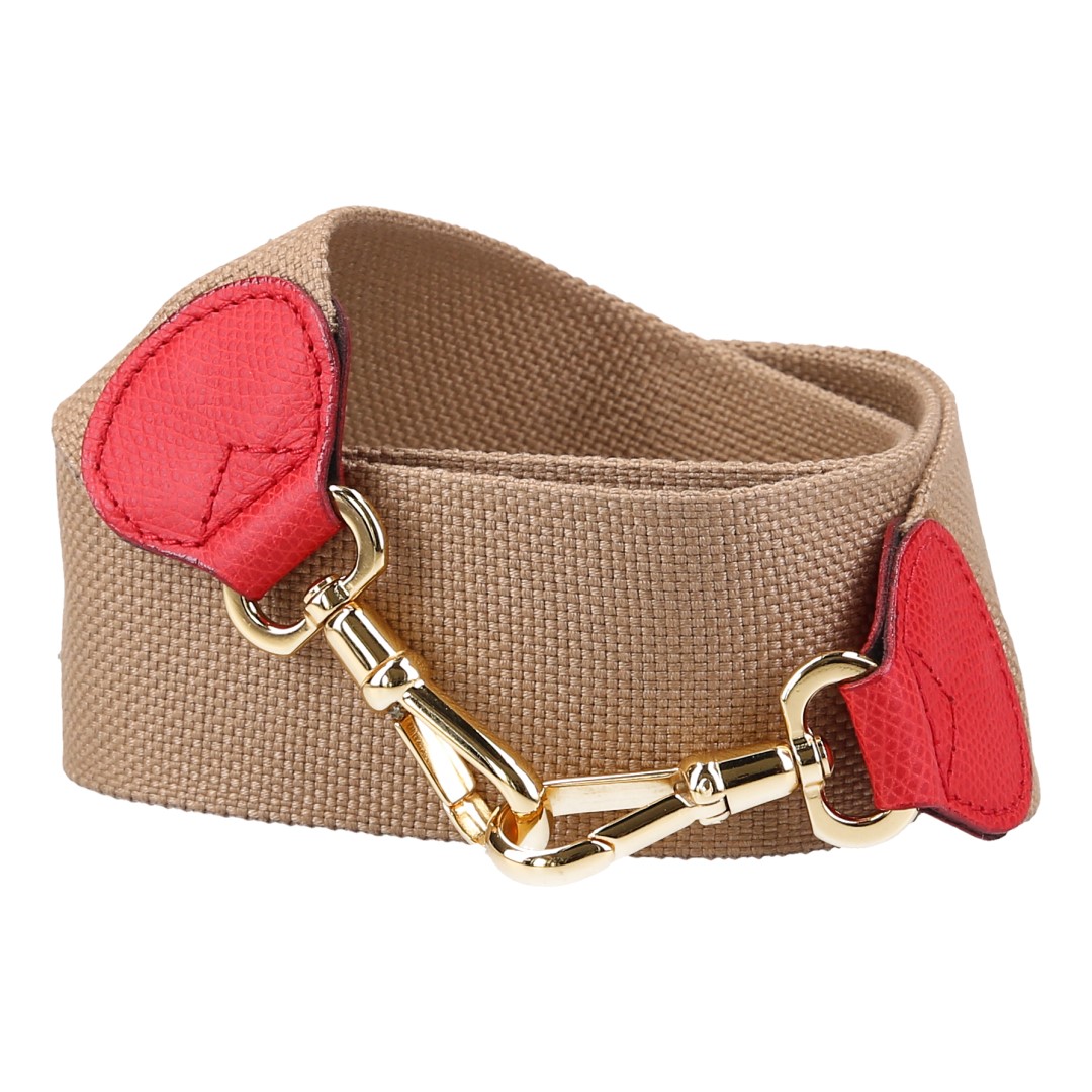 41677-Jil-Sander-Schulterriemen_2D_0001 WHOISLOUIS.COM BREITER SCHULTERRIEMEN AUS TEXTIL IN DUNKELBEIGE/LEUCHTENDROT/GOLD