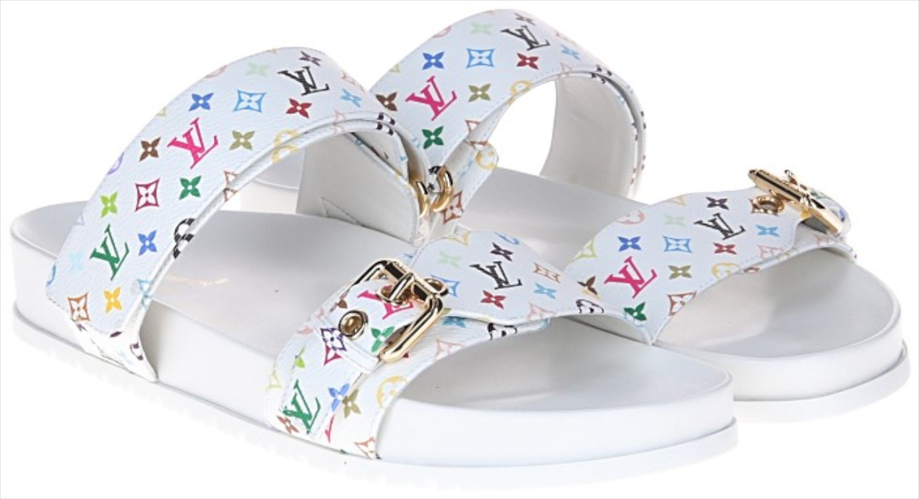 LOUIS VUITTON SANDALE 'BOM DIA COMFORT' AUS MONOGRAM MULTICOLORE LV X TM CANVAS IN BLANC GR. 40 (1AGXU7)