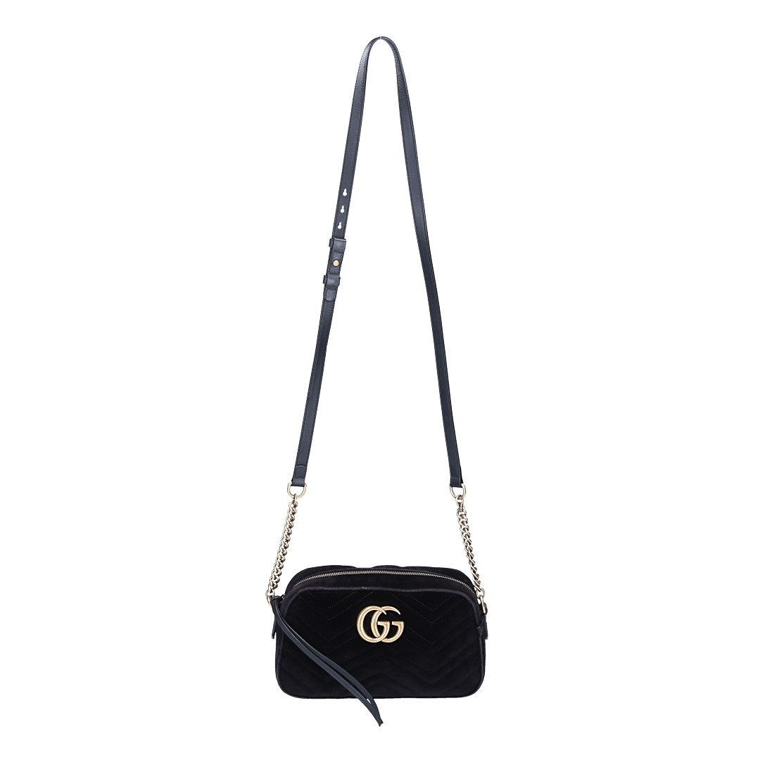 GUCCI HANDTASCHE 'KLEINE GG MARMONT' AUS MATÉLASSE VELVET IN SCHWARZ AGHW