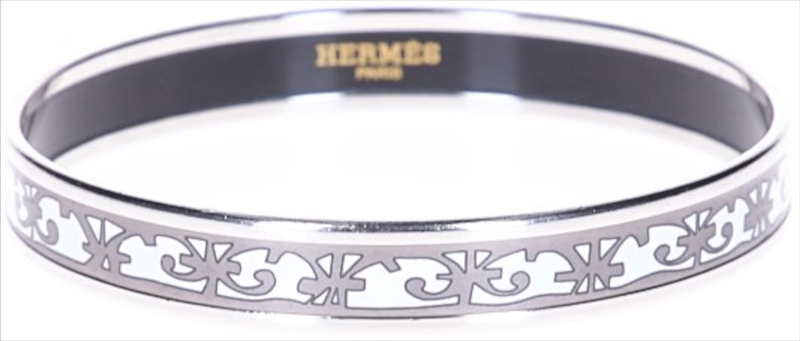HERMÈS ARMREIF SCHMAL AUS EMAIL MIT EINER METALL-EINFASSUNG AUS SILBERFARBENEM METALL GR. 70