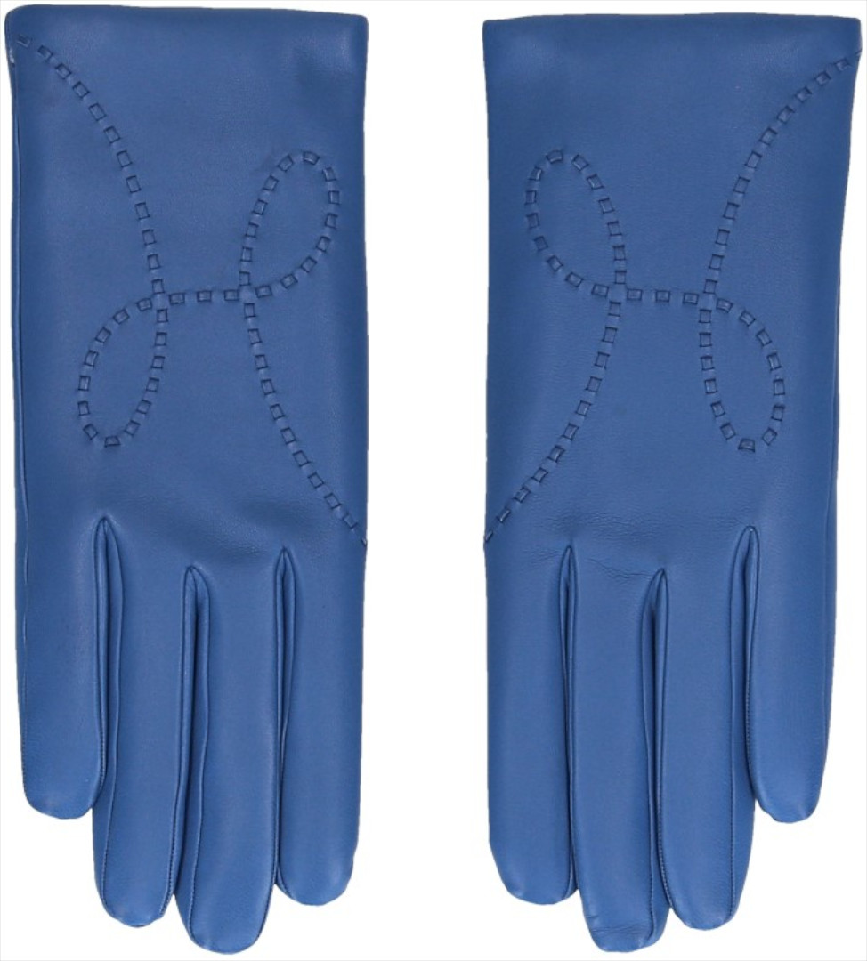 HERMÈS DAMEN-HANDSCHUHE 'LISBONNE' AUS GLACÉ-LAMMLEDER IN ACHATBLAU MIT GHW IN GR. 8