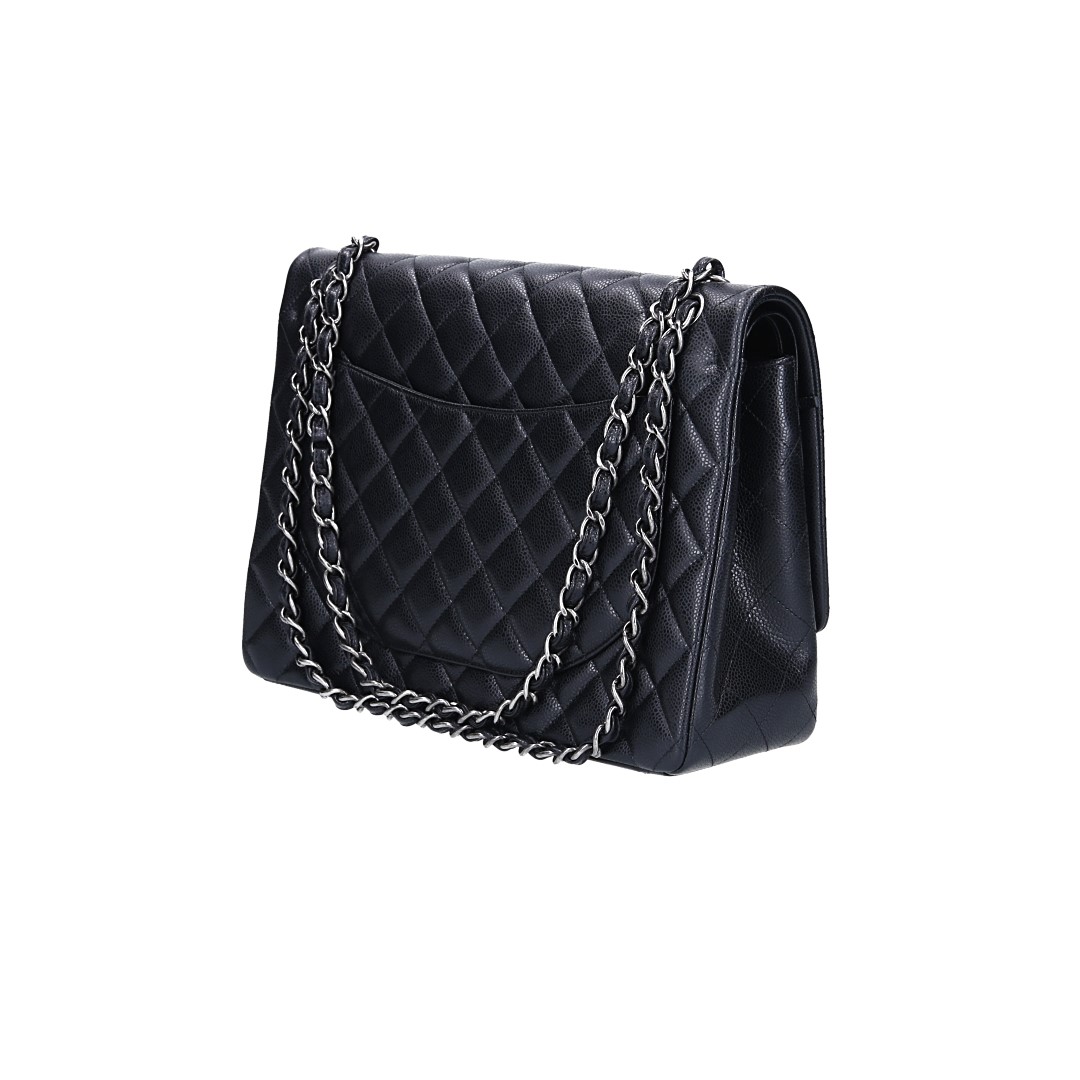 CHANEL TIMELESS DOUBLE FLAP HANDTASCHE (MAXI) AUS KALBSLEDER IN SCHWARZ MIT SGHW (A58601)