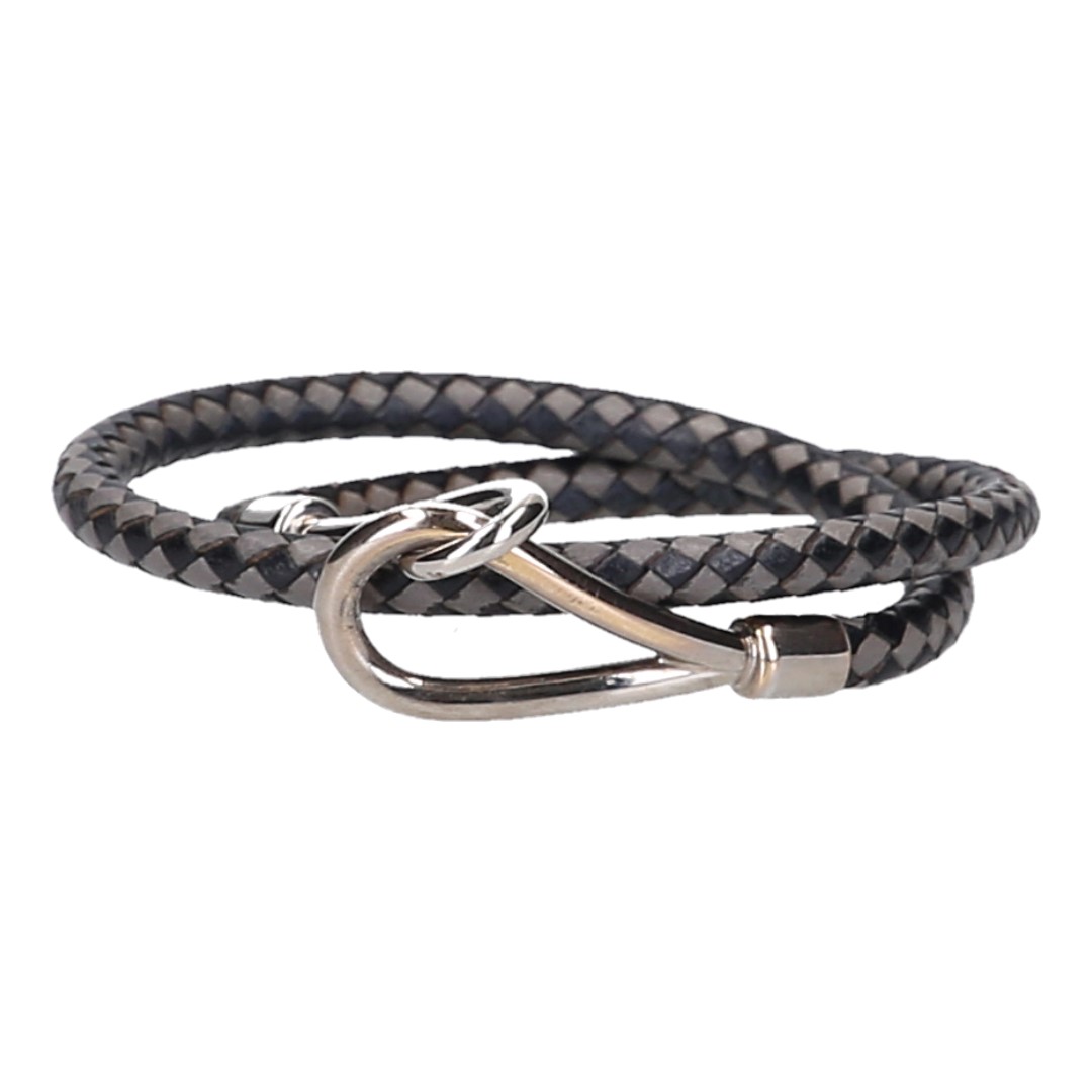 40456-Hermes-Armband_2D_0003 HERMÈS JUMBO DOUBLE TOUR ARMBAND/HALSKETTE AUS GEFLOCHTENEM LEDER IN DEN FARBEN SCHWARZ/GRAU/PALLADIUM