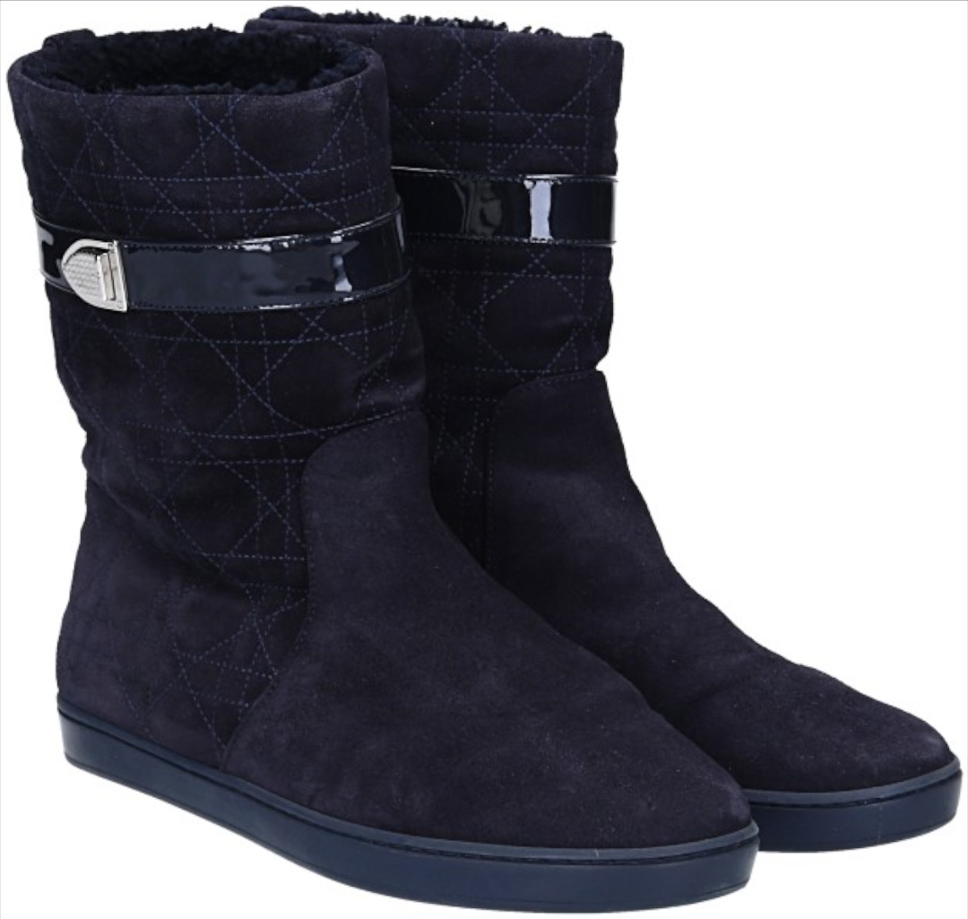 CHRISTIAN DIOR STIEFEL SCHUHE AUS SUEDE LEDER UND SHEARLING IN DUNKELBLAU GR. 38,5 CHRISTIAN DIOR STIEFEL SCHUHE AUS SUEDE LEDER UND SHEARLING IN DUNKELBLAU GR. 38,5